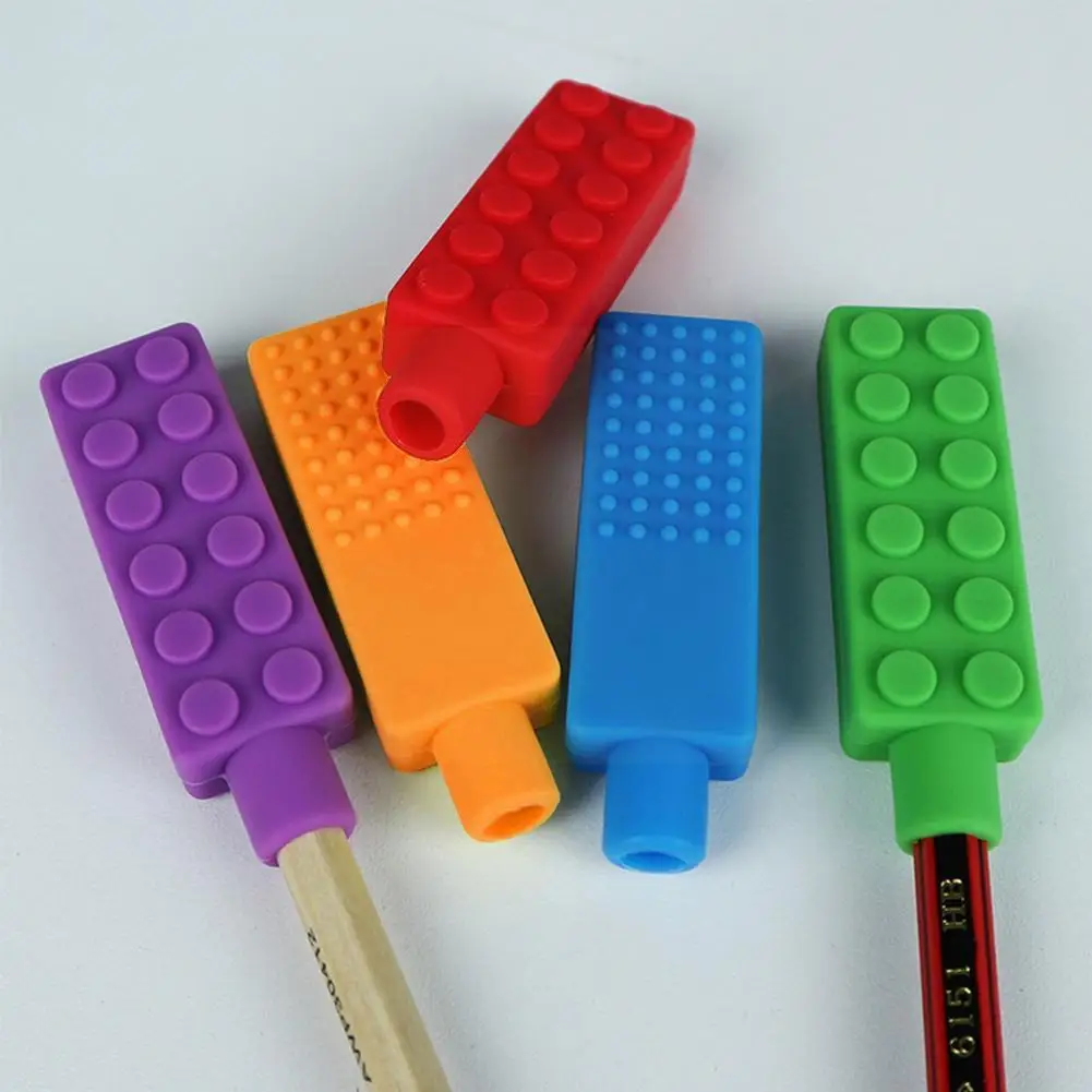 

1Pc Multi-color Sensory Chew Necklace Brick Chewing Teether Pencil For Children Autism With Toy Topper Silicone Block Bitin A3J2
