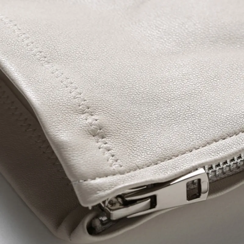 

Luxury Elastic 100% Real Leather Pants Women Autumn Winter Elegant Zipper Design Ankle Length Pencil Pants Brand Office Pants