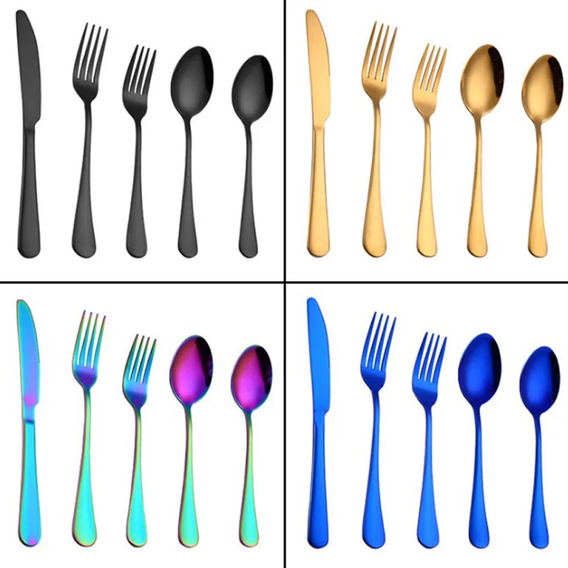 

Stainless Steel Hot 5pcs/set Kitchen Food Tableware Rainbow Purple High Quality Knife Fork Spoon Dinnerware Cutlery Flatware Set