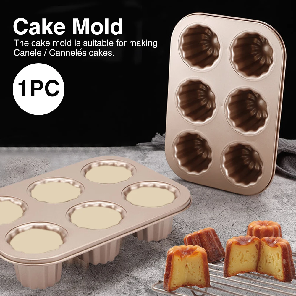 

For Canele Carbon Steel DIY Tool 6 Holes Easy Clean Non Stick Bakeware Cake Mold Baking Dessert Party Cookware Accessories