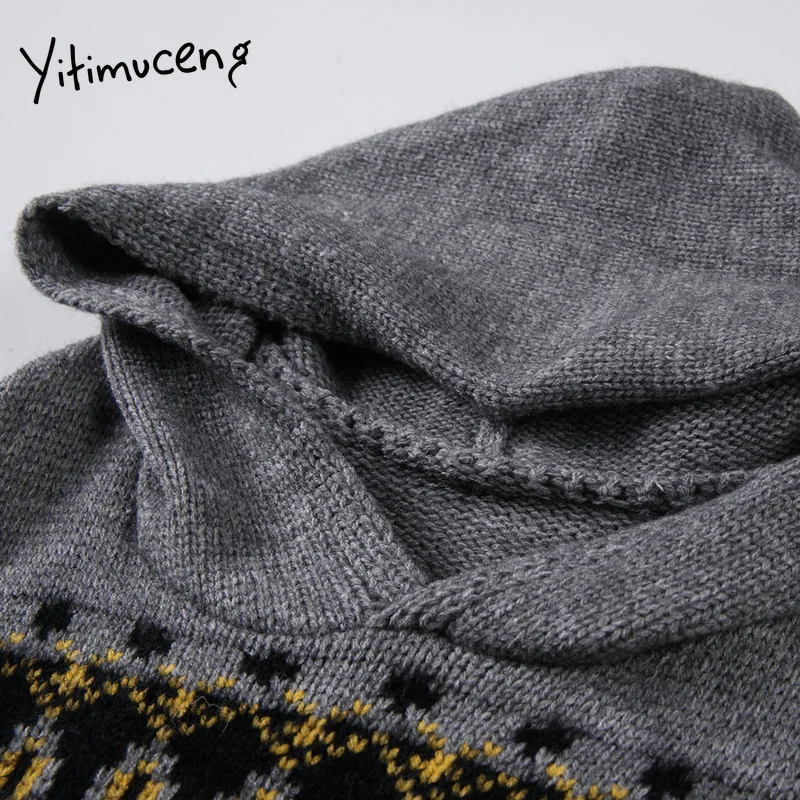 

Yitimuceng Sweater Women Plus Size Winter Clothes fall 2020 Oversized Long Sleeve Hooded Pullovers Patchwork Knitted Japanese