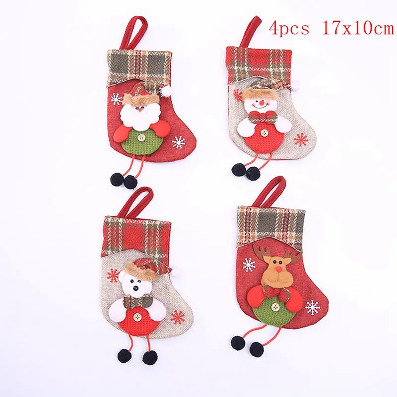 4pcs 17x10cm Рождественские чулки, носки, кошка, собака, лось, Navidad, год, мешок для конфет Рождество, украшения, рождественские елки, вечерние подарочные сумки для детей - Цвет: 4pcs 17x10cm