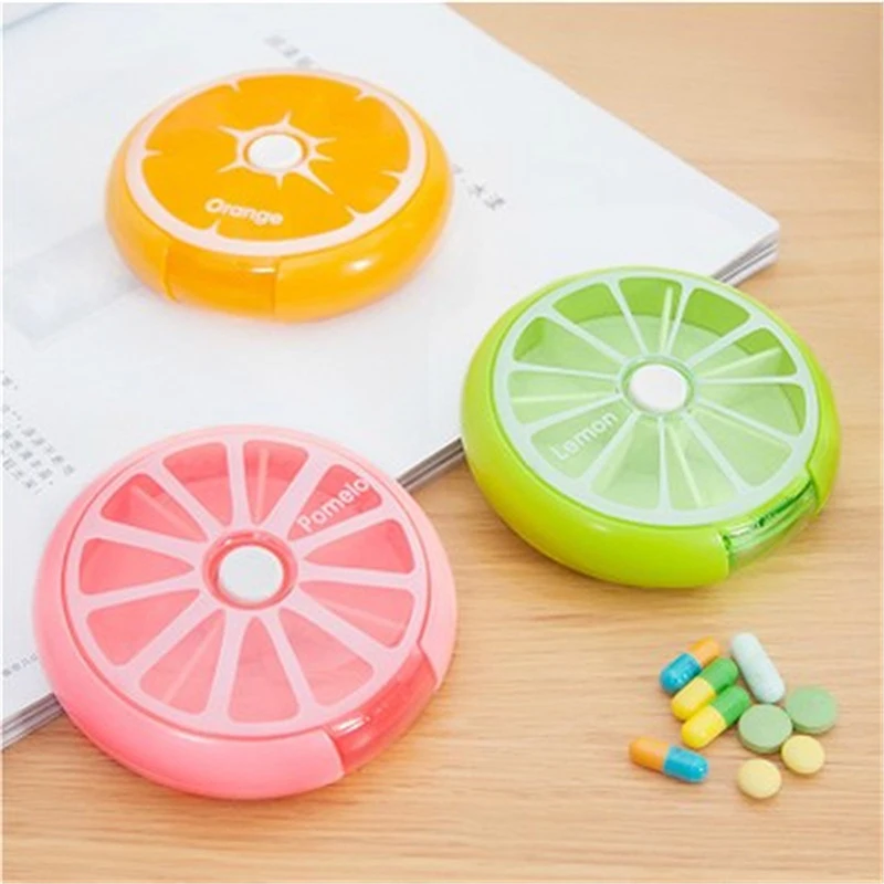 

Rotating 7 Days Pill Container Lemon Pill Box Splitter Pill Organizer Medicine Box Travel Dispenser Pillbox Health Care Tools