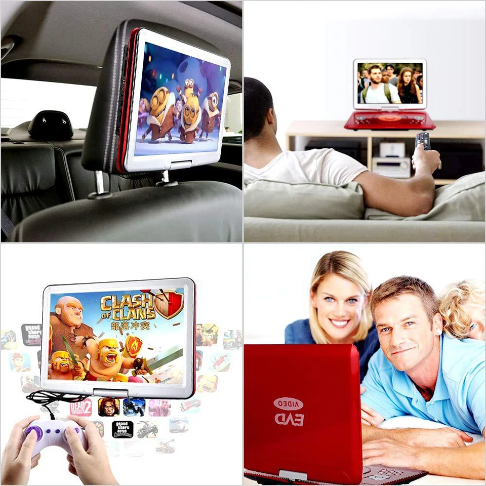 DVD плеер портативный телевизор 14,1 дюймов 1280x800 HD цифровой светодиодный долгий срок службы батареи с приемными телевизионными сигналами и U проигрыватель дисков