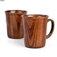 400ml wood cup natural wood grain classical handcrafted coffee milk juice tea cup tumbler with handle high quality