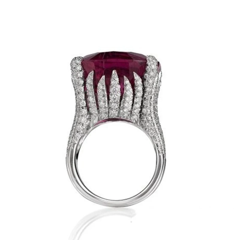 Gorgeous Large Square Red Stone Ring Luxury Filled CZ Wedding Rings for Women Engagement Fashion Jewelry Gifts Anillos Mujer | Украшения и