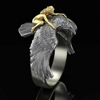 new arrival mythology 3d three dimensional gold flying eagle angel trainer naked ring men personality women rings jewelry