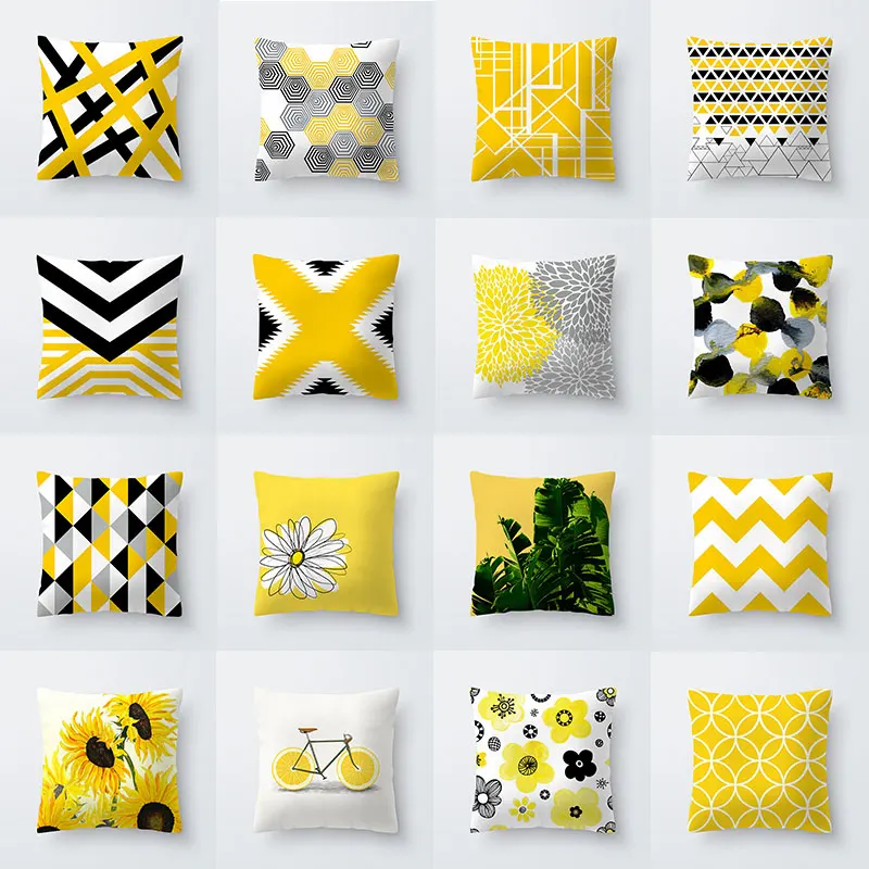 

45x45cm Frigg Yellow Black Geometric Pattern Square Cushion Cover Pillow Case Polyester Throw Pillows Cushions For Home Decor