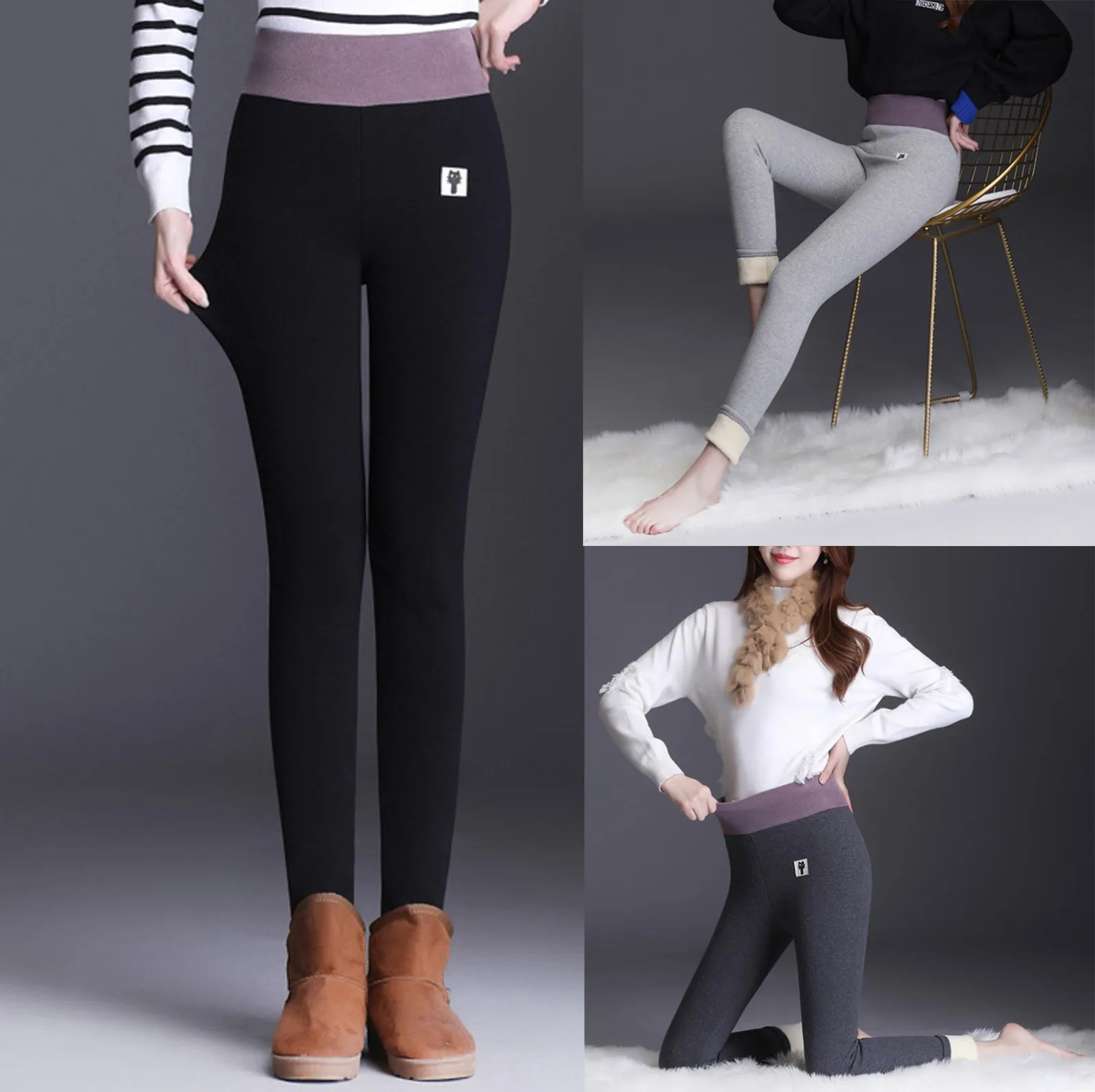 

Solid Color Women Cute Cat Sign Warm Winter Tight Plus Thick Velvet Cashmere High Pants Trousers Leggings Women Sexy Leggings