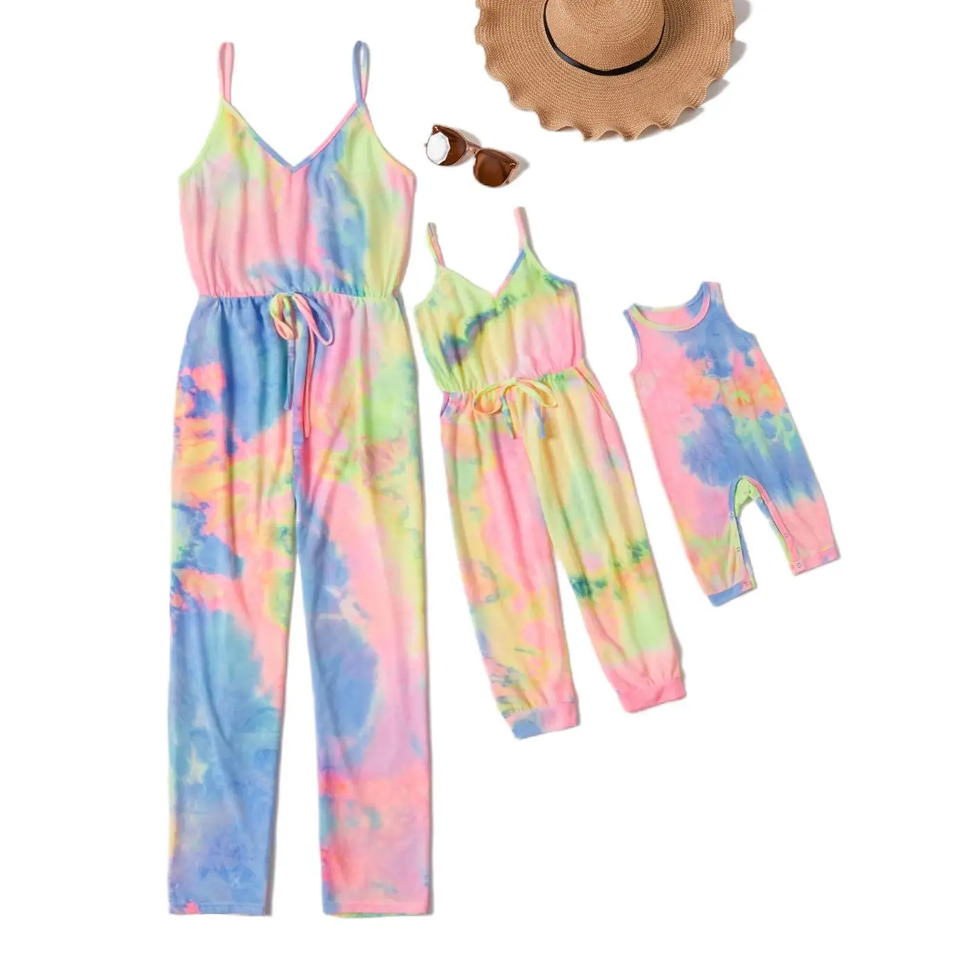 

Summer Tie-dye V-neck Sling Jumpsuit Trousers family matching clothes mommy and daughter matching clothes Summer Print