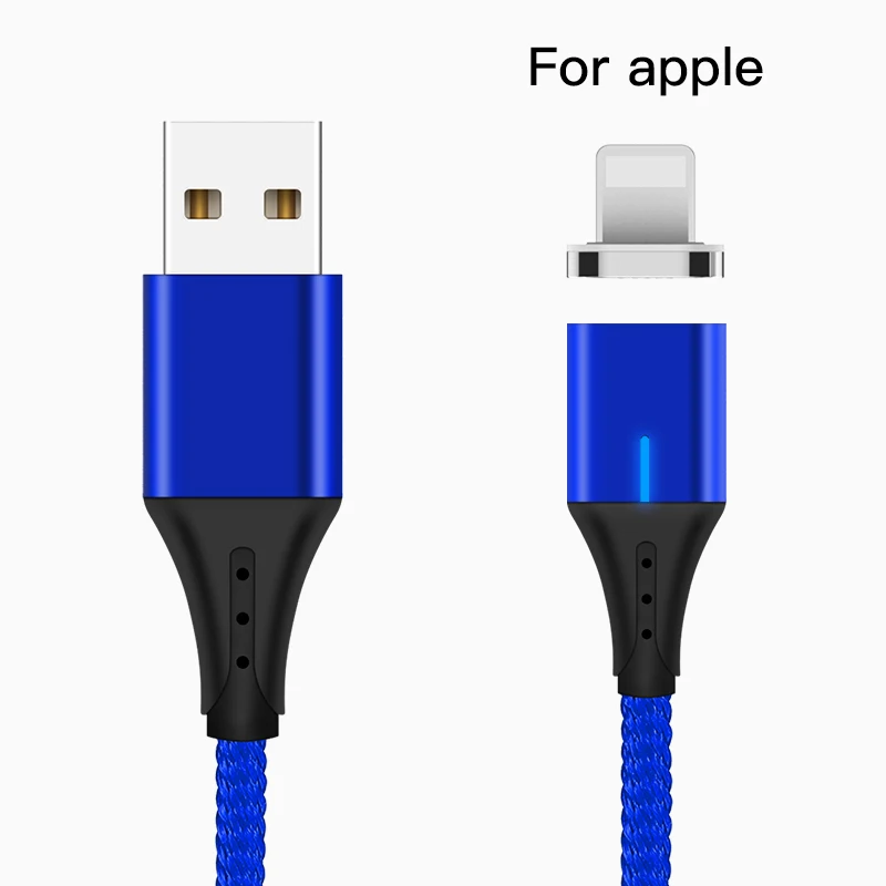 Blue For Apple Amzish 3A Магнитный Micro USB кабель для iPhone samsung тип данных C usb Магнитный USB кабель micro usb быстрого зарядного устройства type c магнитный кабель micro usb магнитная зарядка шнур для зарядки телефона - Цвет: Blue For Apple