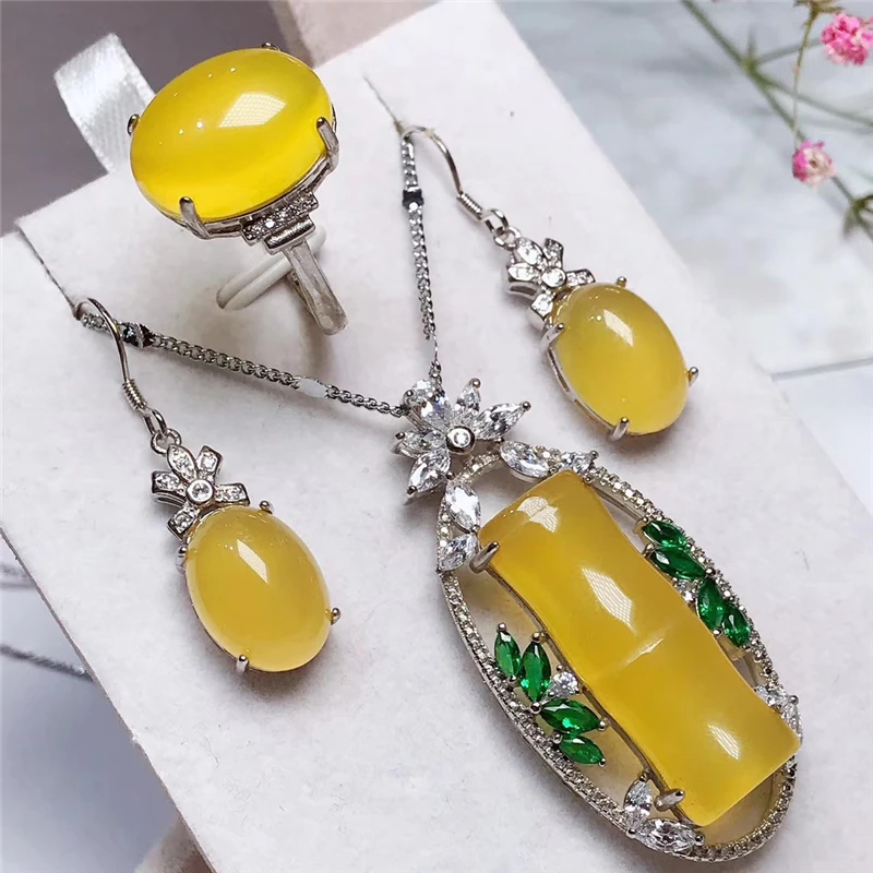

Jadery Natural Yellow Topaz Jade Jewelry Sets For Women Classic 925 Sterling Silver Necklace/Earrings/Ring Fine Jewelry 2019 New