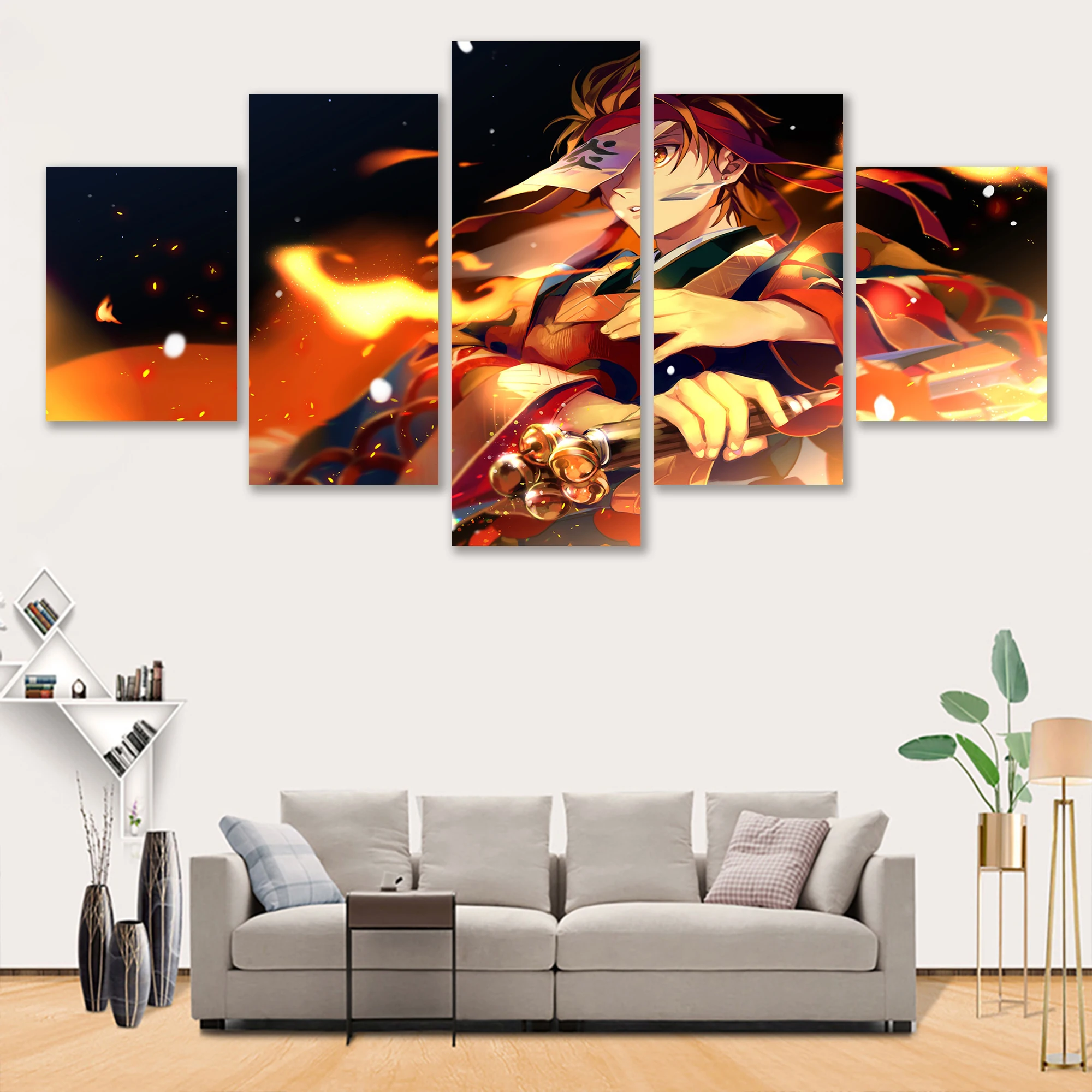 

Anime Boy Picture 5 Panels HD Demon Slayer Tanjiro Kamado Poster Modular Art Wall Decor Canvas Painting Prints Home Decoration