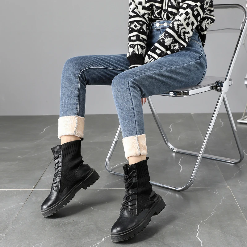 

4 color Fleece Thick Women's Skinny Jeans Warm Velvet Soft Comfortable Slim Little Feet Female High Waist Pencil Denim Pants