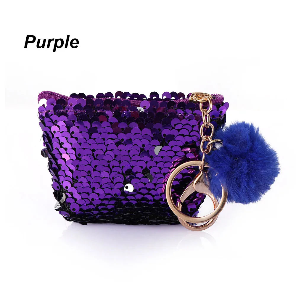 purple Модный мини-кошелек с блестками на застежке, клатч, Портативный Женский кошелек с блестками, кошельки для монет, сумки, держатель для карт, ключей, сумки для наушников - Цвет: purple