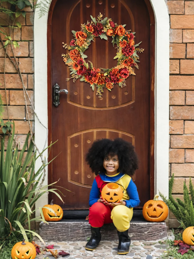 

Wreath Door Autumn Wreath Christmas Thanksgiving Garland Window Restaurant Home Maple Leaf Decoration Ornaments Holiday Pendant