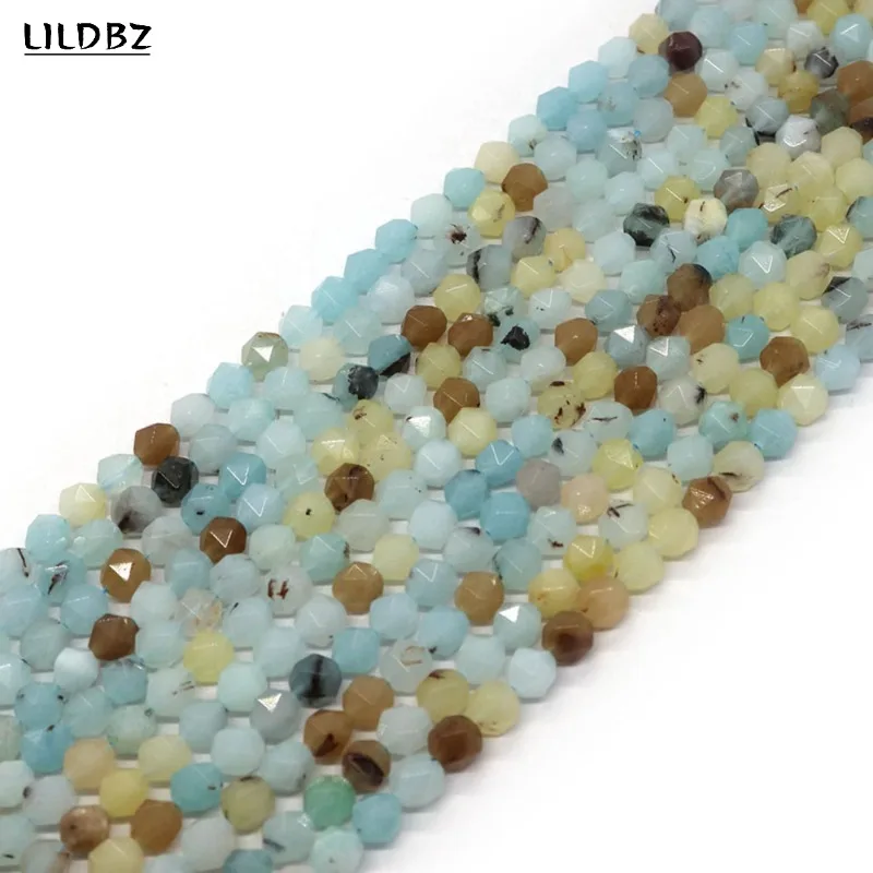 

Natural Stone Faceted Amazonite Beads Polygonal Loose Spacer Beads Fashion Jewelry DIY Making Bracelet Necklace Accessories 38cm