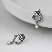 bocai 2020 new 100 real s925 pure silver retro thai silver earrings for women fresh and stylish rose silver women earrings