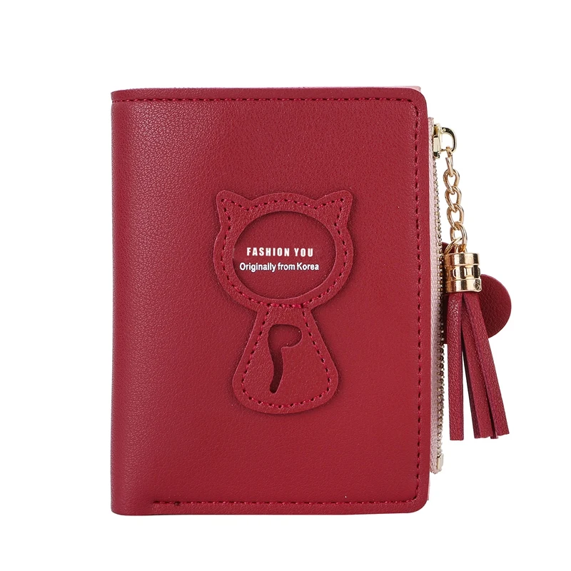 

Women Short Cartoon Cute Cat Wallets Small Kitten 2 Fold PU Leather Purse Lady Girls Credit Cards Money Bag Mini Zero Wallet