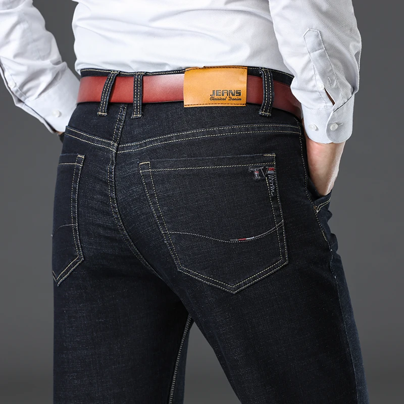 

Classic Style Men's Business Stretch Jeans Fashion Thick Denim Trousers Male Blue Black Brand Trousers Plus Size 38 40 42