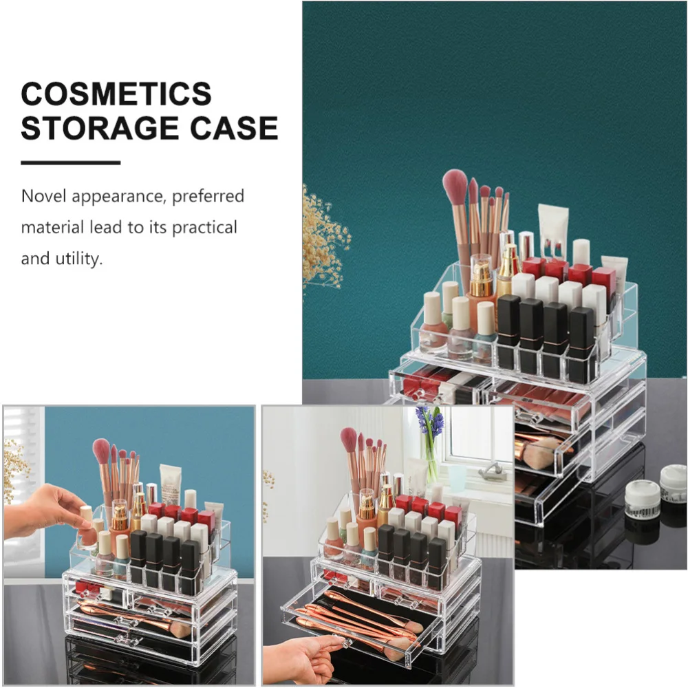 

1pc Acrylic Makeup Storage Box Transparent Cosmetics Desktop Storage Container