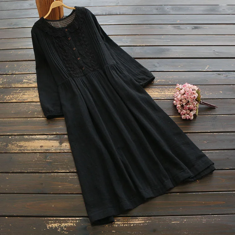 Винтажное кружевное лоскутное хлопковое платье с воротником Питер Пэн и