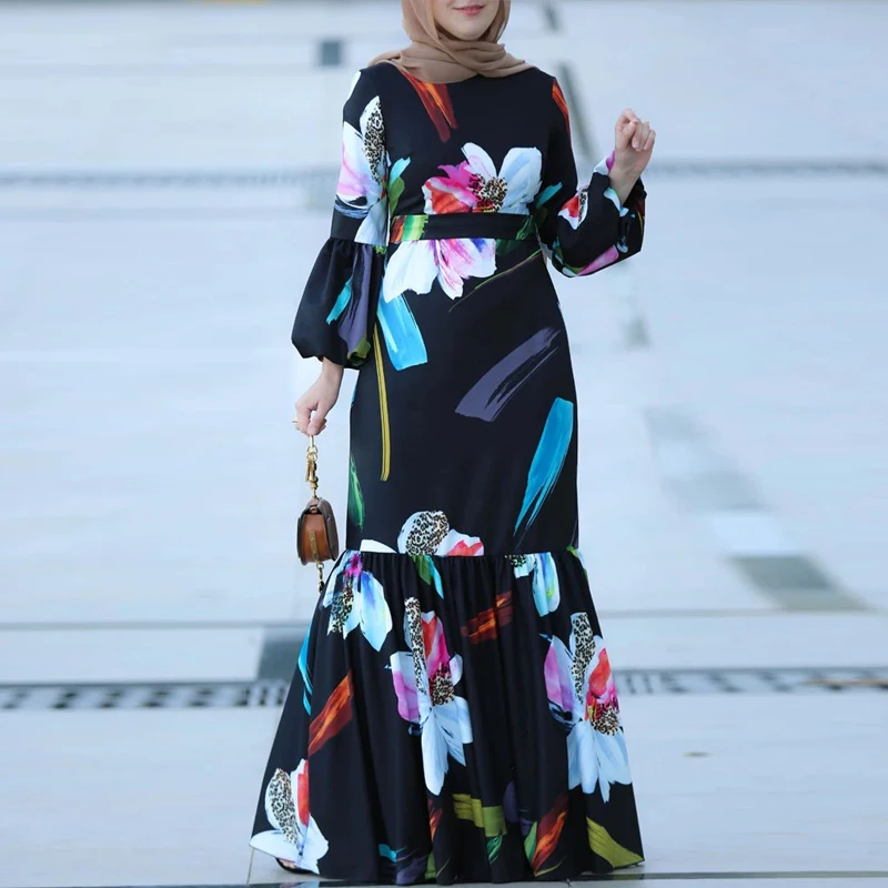 Женское платье с длинным рукавом, этнический принт, одежда для Ближнего Востока, Малайзии, Юго-Восточной Азии, новинка 2021
