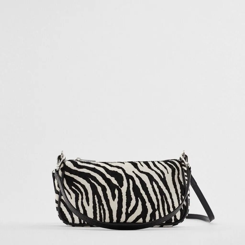 

Za 2021 Spring New Female Bag Black Satin Zebra Leopard Denim Single Shoulder Bag Slung Small Square Bag Underarm handbag PU