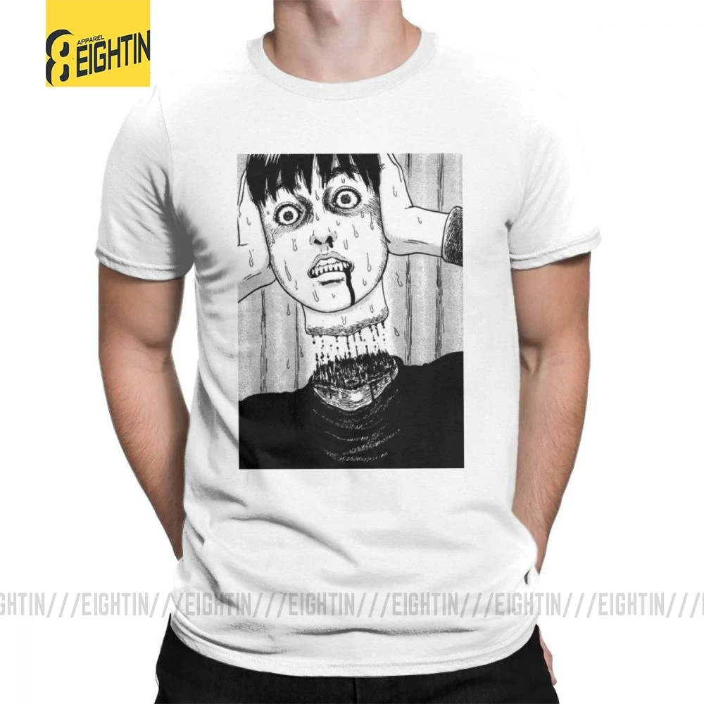 Футболка с воротником под горло HoJunji Ito для Хэллоуина; стильные мужские футболки с короткими рукавами и круглым вырезом; одежда из чистого хлопка; футболки с принтом