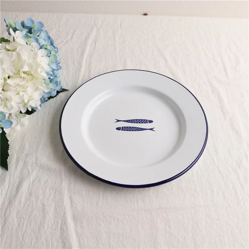 Enamel Chinese Block Series Thickened Fruit Plate Baked Rice Turnip Dinner Dish | Дом и сад