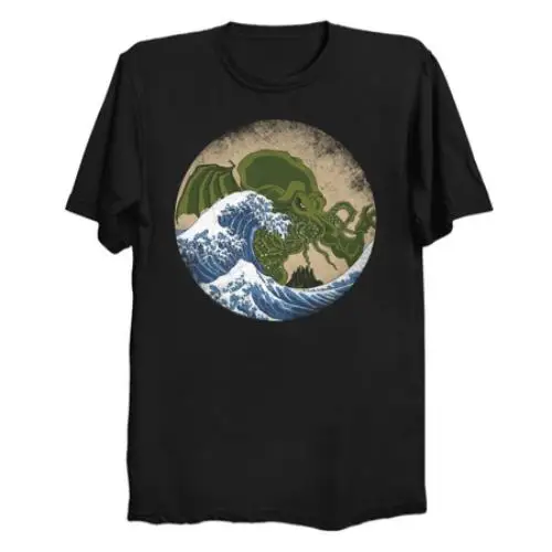

Футболки Hokusai Cthulhu, 100% хлопок, размер ранней мужской одежды, тренд 2020