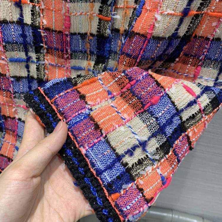 

High-end Contrast Color Plaid Tweed Playsuit Women Vintage Runway Jumpsuit Sleeveless Turn-down Collar Button Playsuits New