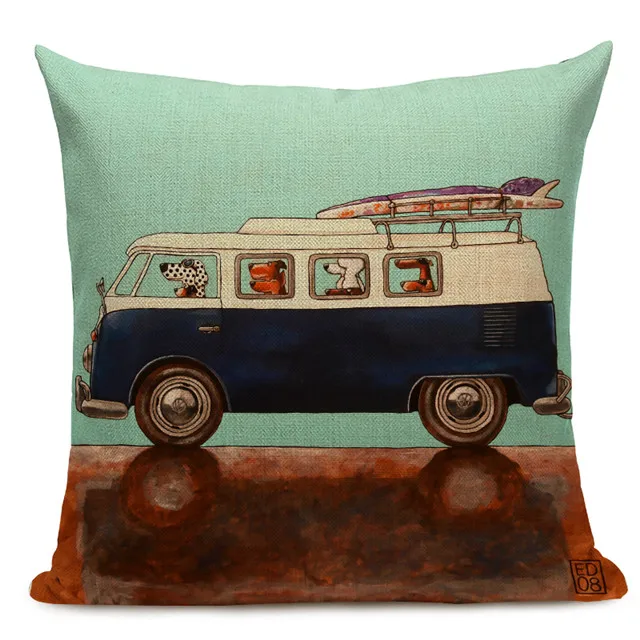 Hot Sale Pillow Lovely Cartoon Dog Cat Color Driving Car Vintage Almofadas 45X45CM Linen Pillow Decorative Linen Cushion Cover - Цвет: 23