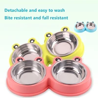 pet bowl cartoon frog double bowl convenient and durable easy to remove and wash stainless steel dog car feeding bowl