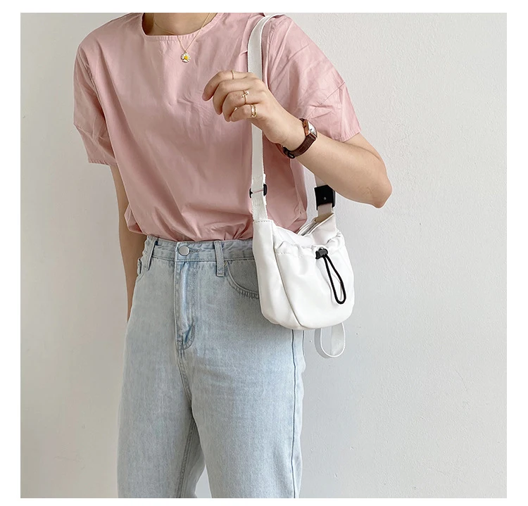 

Soild Color Ladies Shoulder Bag Drawstring Simple Female Messenger Bag Niche Design Woman Square Bag PU Leather Crossbody Bag