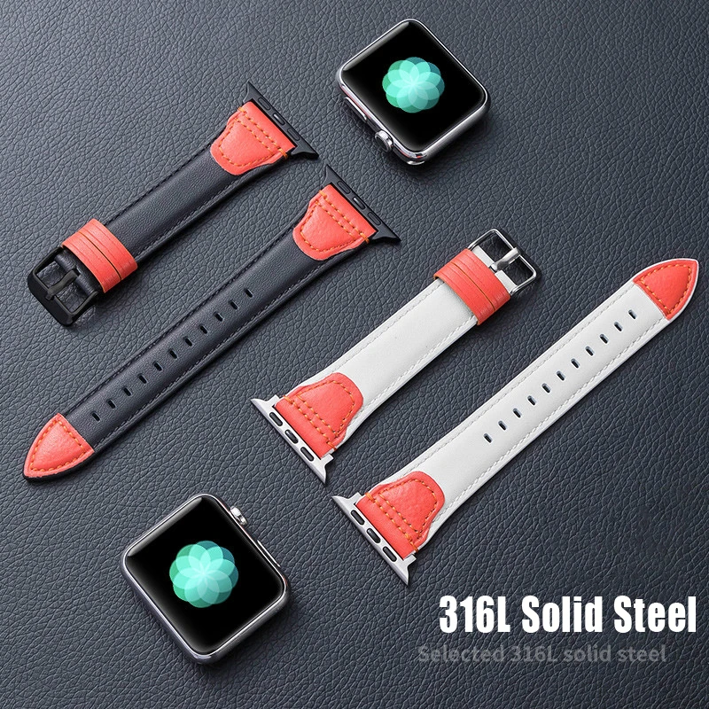 

Итальянский кожаный ремешок для Apple watch band 44 мм 40 мм 42 мм 38 мм 44 мм HQ контрастный браслет из натуральной кожи iWatch serie 3 4 5 6 se