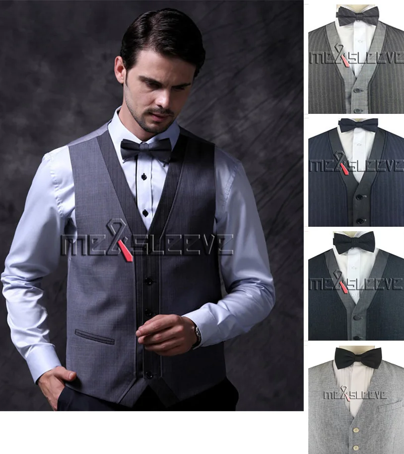 

Men's Formal Waistcoat V-neck Wool&Poly Stripe wedding Waistcoat