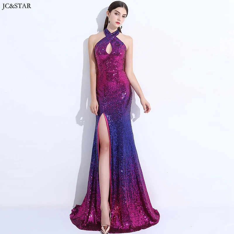 

Robe demoiselle d'honneur pour femme new sexy V-neck sequins sexy mermaid vestidos para damas de honor color fucsia long plus