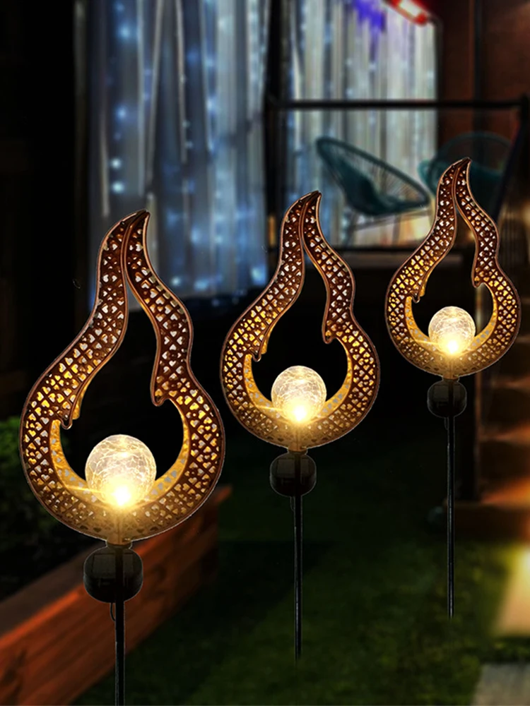 

Outdoor Garden Solar Lights Waterproof Metal Flame Stakes for Patio Lawn Landscape Lamp Holiday Light