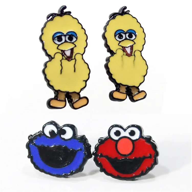 Классические Мультяшные серьги ELMO с большими птицами модные аниме милыми