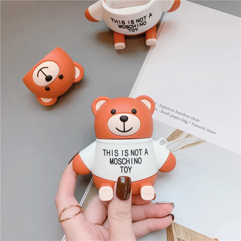 

Cartoon Ins Teddy Bear Earphones Case for AirPods 1 2 Case Silicone Cute Phone Stand Case for Airpods 2 1 Cover with Hook Stand