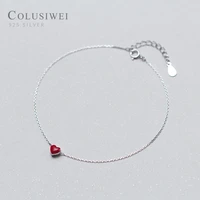 colusiwei cute romantic enamel little red heart bracelet for ankle 925 sterling silver foot anklets bracelets jewelry for leg