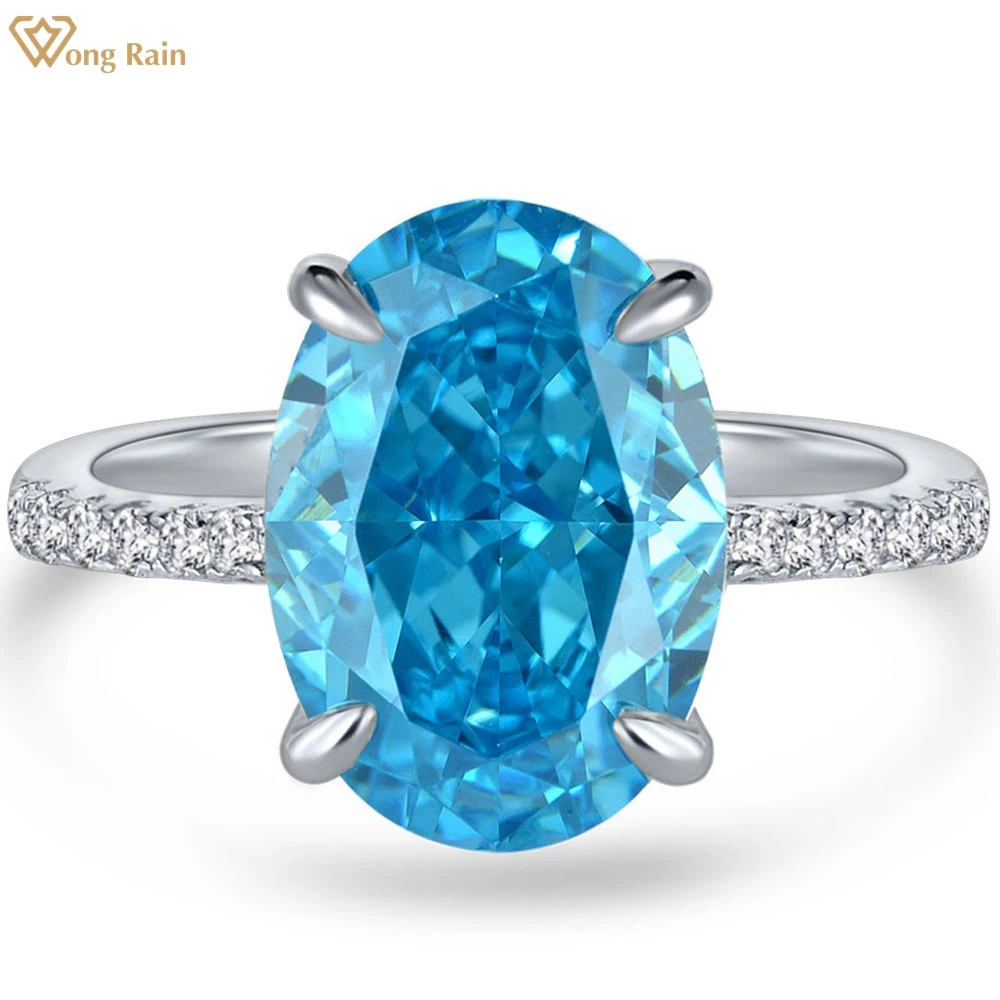 

Wong Rain, Стерлинговое Серебро 925 пробы, 9*13 мм, аквамарин, создан, Moissanite, драгоценный камень, обручальное кольцо для женщин, обручальное кольцо, ю...