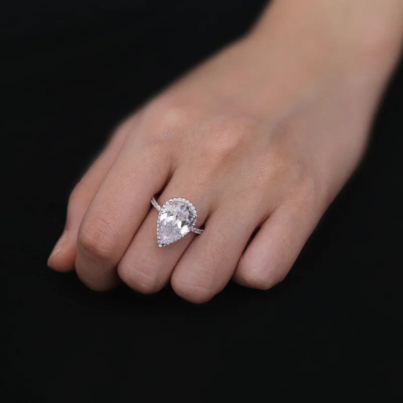 14*9MM Pear Cut 925 Sterling Silver Ring Simulated Moissanite Diamond AAA Cubic Zirconiat Engagement Fine Jewelry Gifts - купить по