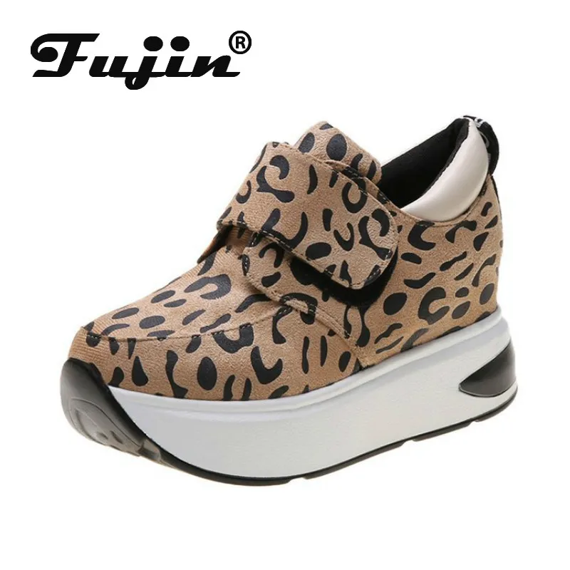 Fujin/Женская обувь на плоской подошве Модные леопардовые туфли платформе Сезон