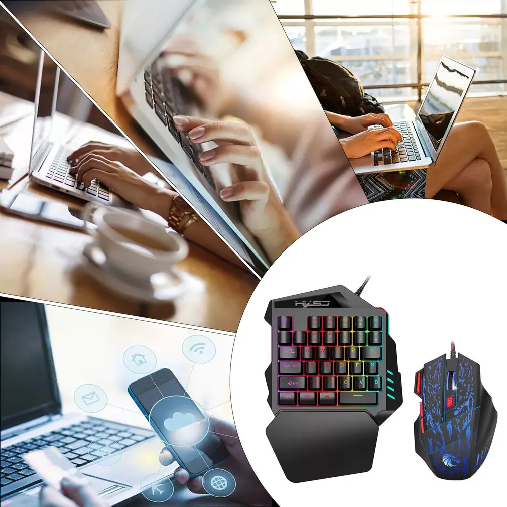 

RGB Mechanical Gaming Keyboard Mouse Combo With Wrist-rest All in One Set Wireless 4.2 USB 35 Keys Keypad For PC Computer