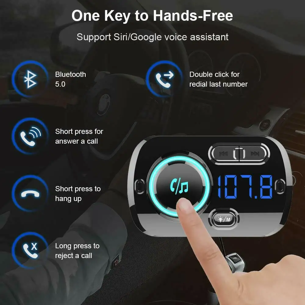Беспроводной Bluetooth 5,0 Handsfree автомобильный комплект fm-передатчик MP3 плеер с QC3.0 Hifi воспроизведение музыки gps двойной USB зарядное устройство для Iphone