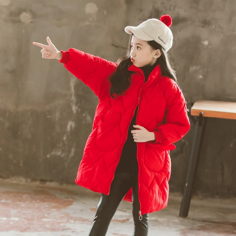 Пуховик для девочек из хлопка зимнее детское хлопковое Стеганое пальто Корейская утепленная одежда средней