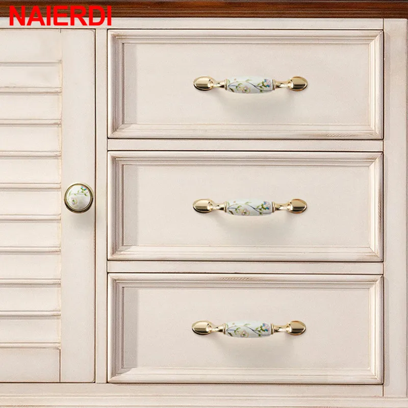 NAIERDI 10PCS Antique Ceramic Cabinet Handles Chinese Vintage Drawer Knobs Wardrobe Door European Furniture Handle | Обустройство