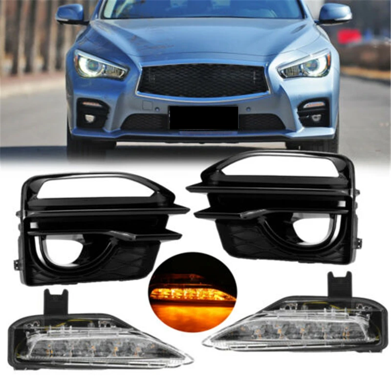 

Car Front Fog Light Lamp + Cover Daytime Running Light Turn Signal Lamp For Infiniti Q50 Sport 2014-2019 #261304GA0A